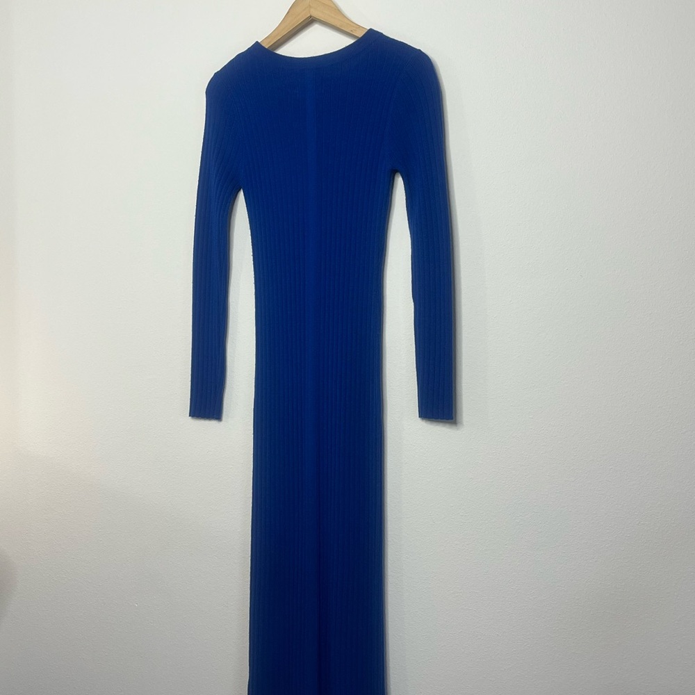 Chic Long Sleeve Blue Knit Dress - Picture 3 of 7